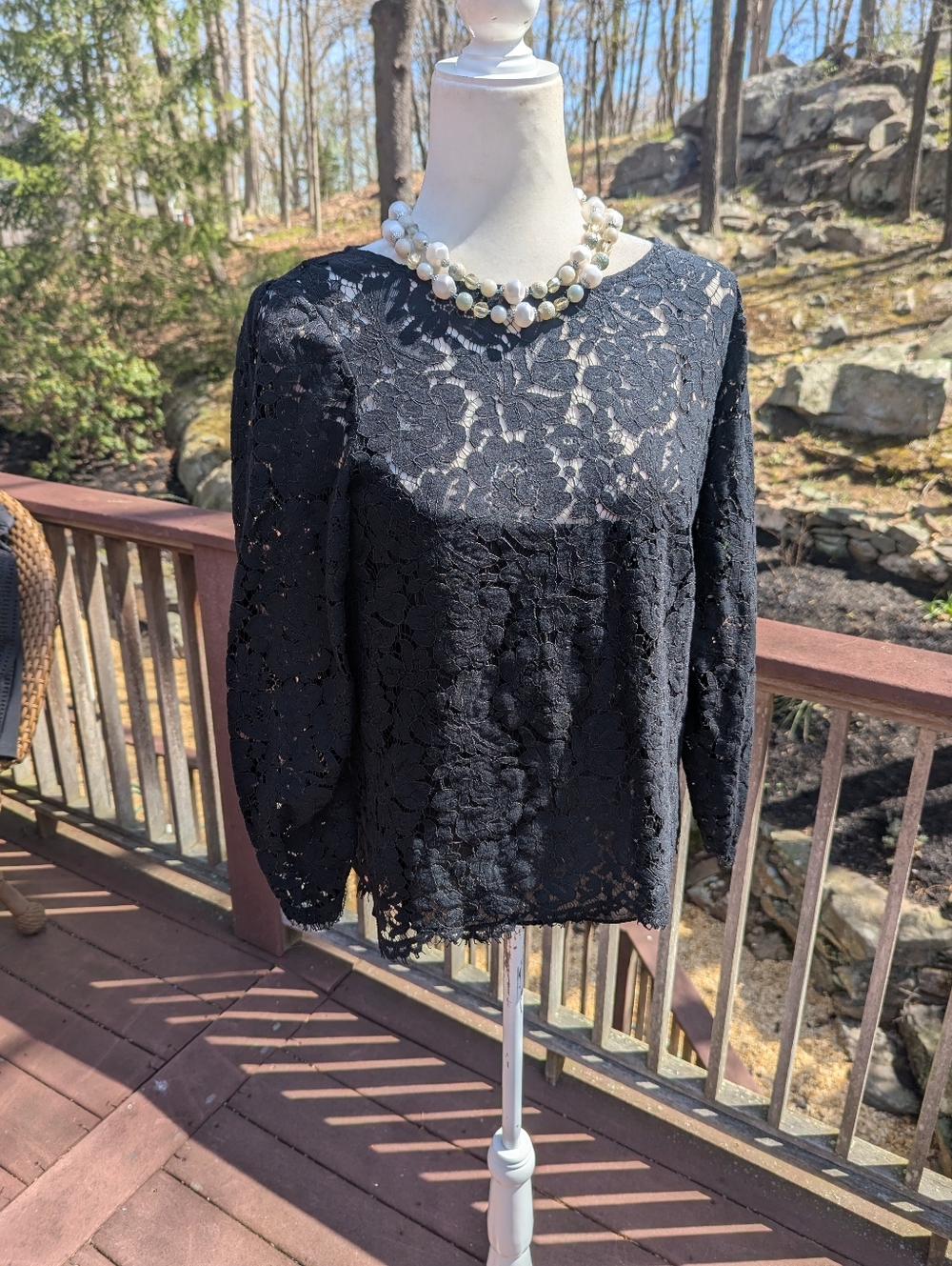 Club Monaco Elegant Black Floral Lace Blouse